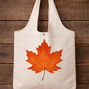 White Canvas Tote Bag with Maple Leaf Print | Reusable Eco Tote